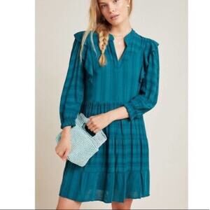 Anthropologie amadi Rossi ruffle dress long sleeve green sz s